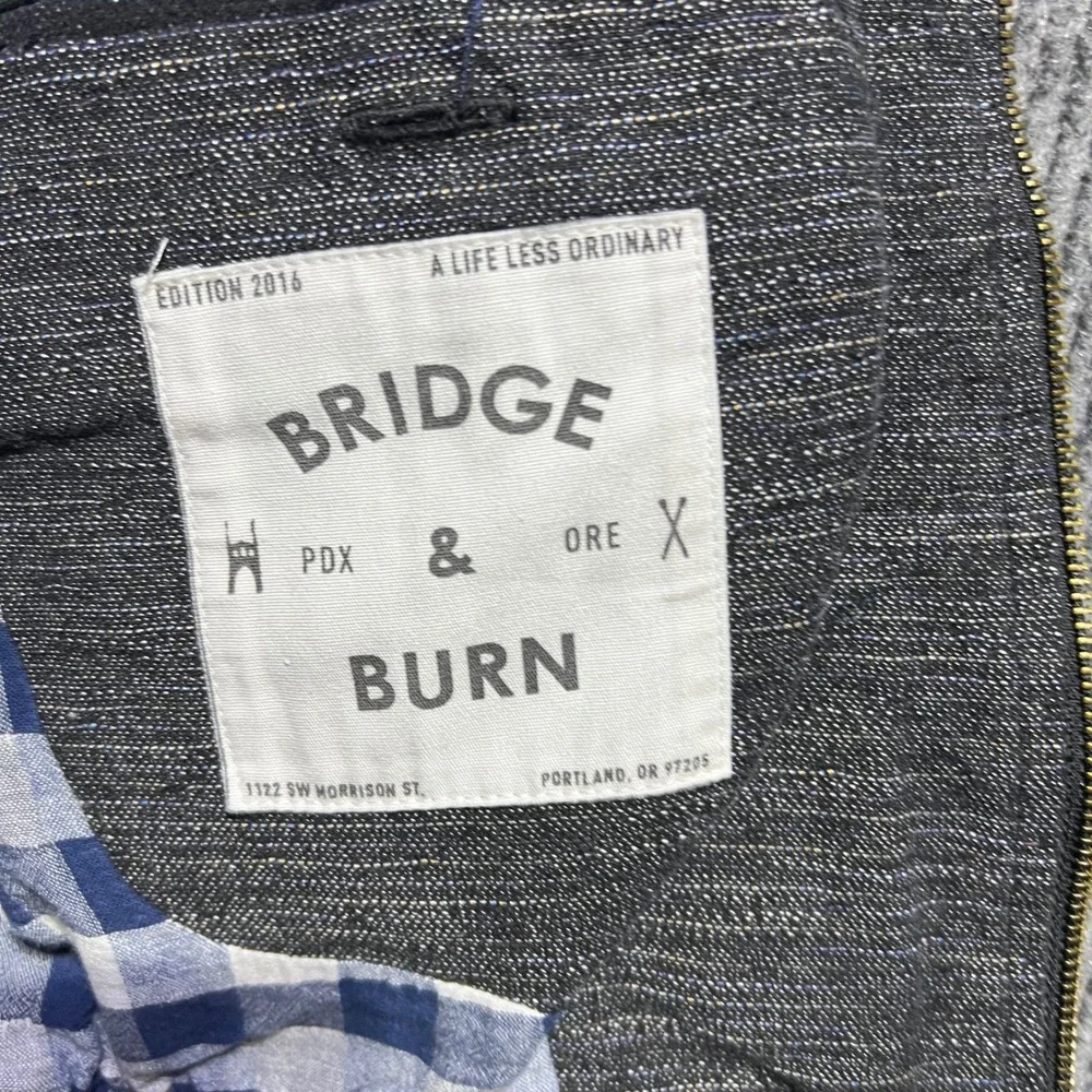 Bridge & Burn Bomber Jacket Mens XS Grey Textured Zip Up Gingham Lined PNW